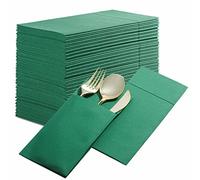 Disposable Linen-Feel Dinner Napkins with Built-in Flatware Pocket, 50-Pack Green Prefolded Cloth Like Paper Napkins for Dinner, Wedding Or Party [Silverware NOT Included]