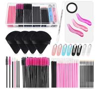 Disposable Makeup Applicators Kit with Triangle Puff Mixing Palette, Artist Supplies Disposable Mascara Wands, Lip Brushes, Hair Clips Powder Puffs for Face with Storage Box