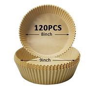 Disposable Non-Stick Air Fryer Parchment Paper Liner 120Pcs, 8 Inch Round Oil-Proof Water-Proof Parchment Paper for Air Fryer Microwave & Oven (Brown)