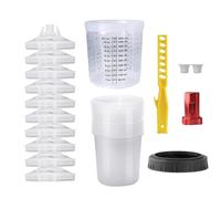 Disposable Paint Mixing Cup Kit,HVLP Paint Sprayer Gun Mixing Cups 20 Ounce (600ml) Kit with 10 Cups and Lids System, 2 Plugs and 1 Hard Cup with Retainer Ring, 1 Cup Adapter,Paint Stirrer (10)