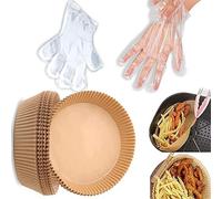 Disposable Paper Insert for Air Fryers for Grilling Cooking Steaming Frying Etc 100 Pieces Baking Paper for Hot Air Fryers with 100 Pairs of Disposable Gloves