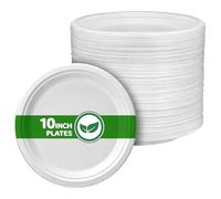 Disposable Paper Plate 10 Inch Heavy Duty Strong Bagasse Compostable Eco-Friendly Natural Sugarcane Fibers Round Plates for Hot & Cold Food Catering BirthdayDinner Party Office Picnic BBQs 100 Plates