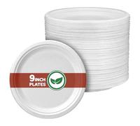 Disposable Paper Plate 9 Inch Heavy Duty Strong Bagasse Compostable Eco-Friendly Natural Sugarcane Fibers Round Plates for Hot & Cold Food Catering BirthdayDinner Party Office Picnic BBQs 100 Plates