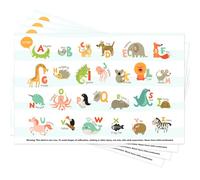 Disposable Placemats for Baby 40 Pack Stick-On Baby Placemat Alphabet ABC Animal Kids Table Mat for Restaurants Dining Table Travel Essentials for Toddlers, Multicolor