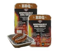 Disposable Portable BBQ Grill Tray - Pack of 2 | Instant Light Charcoal Barbecues with Topline Card | For Garden BBQs, Camping, Fishing, Picnics | Aluminium Tray for 2-4 People