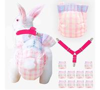 Disposable Rabbit Diapers,Small Pee Pads,with Rabbit Suspenders for Diapers Female,Squirrel Diapers,for Bunny Guinea Pig Kitten Hedgehog Sindoor and Outdoor Activities.(10PCS) (Pink Plaid, M)