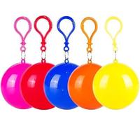 Disposable Rain Poncho, 5Pcs Colorful Portable Travelling Hiking Camping Emergency Rainwear-Clear Ponchos Waterproof Raincoats Family Pack with Keychain Hook for Adults Outdoor Use, Random Color