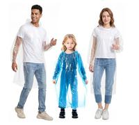 Disposable Rain Poncho Waterproof Family Pack - Rain Coat with Hood Men Women Emergency Disposable Pocket, Pack of 5 - For Adults & Kids, Women, Men, Girls, Boys - Travel Poncho for Hiking, Camping