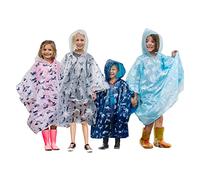 Disposable Rain Ponchos Kids,Emergency Kids Rain Poncho,4 Pack of Youth Size Hooded Ponchos for Boys and Girls,Lightweight, Packable Rain Gear for Travel and More- Fun Colors, Blue, 4- 9 Years