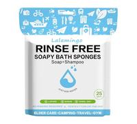 Disposable Rinse Free Bath Sponges, Body Wipes for Adults Bathing No Rinse, Soap Infused, Bath Sponge Wipes. Just Add Water Shower Wipe for Elderly, Camping, Hiking & Travel (25 Count 1 Pack)
