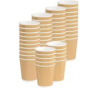 Disposable Ripple Paper Cups Triple Layer Double Wall Insulated Havana Beige - Recyclable PE Takeaway Catering for Long Coffee, Tea, Cappuccino, Cocktail, Herbal Tea, Wine (236ml/8oz (100pcs)