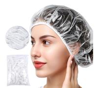 Disposable Shower Caps, 50 Pack Plastic Shower Caps Stretch to 44cm, Large Shower Cap for Women Men, Thick Clear Waterproof Hair Caps for Travel, Home, Hotel Spa, Hair Salon Use