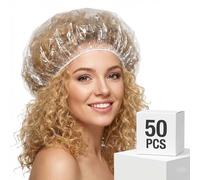 Disposable Shower Caps 50 Pcs Large Shower Caps for Women UK, Clear Waterproof Cap Plastic Elastic Bath Caps for Spa Hotel Hair Dye & Deep Conditioning, Large Shower Cap for Braids & Shower Hats Women