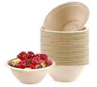 Disposable Small Brown 7.7oz/220ml Bagasse Compostable Eco-Friendly Biodegradable Bowls, 50 Pcs Party Soup Serving Bowls for Hot/Cold Food, BBQ Picnic