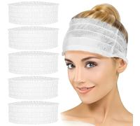 Disposable Spa Headbands 200 Pack, White Elastic Hair Bands for Facial Treatment, Stretch Head Wraps, Beauty Salon Supplies for Makeup Massage Skincare