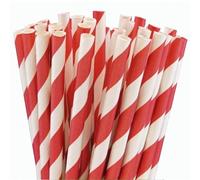 Disposable Straws Red and White Stripe Paper Drinking Straws Biodegradable Eco 8" (20cm) Pack of 50