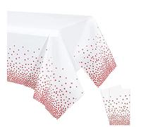 Disposable Tablecloth, Pack of 2 Plastic Party Tablecloth, Birthday in Rose Gold Dots, Rectangular Table Decoration for Bridal Showers, Engagement, Wedding, Housewarming Party (137 x 274 cm)