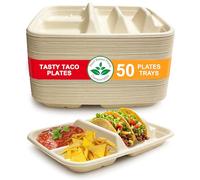 Disposable Taco Plates for 2 Tacos & 2 Sides - 50 PACK | Premium Paper Plates with Dividers, Fiesta Taco Holder, Taco Stand for Taco Tuesday & Taco Bar Serving Set Taco Plates (50 Plates)