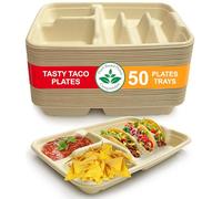 Disposable Taco Plates for 3 Tacos & 2 Sides - 50 PACK | Premium Paper Plates with Dividers, Fiesta Taco Holder, Taco Stand for Taco Tuesday & Taco Bar Serving Set Taco Plates (50 Plates)
