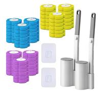 Disposable Toilet Brush, 2 Pack Toilet Brush and Holder Set with 48 Replacement Sponge Brush Heads and 2 Hooks, Wall Mounted Toilet Wand Kit for Bathroom, Wash Basin and Bathtub Sink