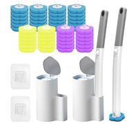Disposable Toilet Brush 2 Pack Toilet Brush Disposable with 48 Replacement Sponge Brush Heads and Holder, Quickly and Hygiene Clean Toilets, Showers and Sinks, Bathroom Cleaning, Sink, Bathtub, Floor