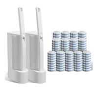 Disposable Toilet Brush, 2 Pcs Toilet Brush Wall Mounted with 104 Replace Brush Head, Bathroom Toilet Brushes Set with No-Slip Silicone Handle & Anti-drip Base