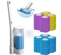 Disposable Toilet Brush & Holders Set with 48pcs Cleaner Refills Scented Pads Wall Mounted white Plastic Long Handled Bathroom Toilet Brush with Disposable Head (1 Holder+48 Head)