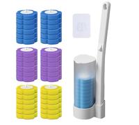 Disposable Toilet Brush Wand with Holder: 36 Refills Long Handle Wall Mounted Storage Caddy - Sudsy Cleaning System Kit for Bathroom Bowl Bathtub Sink Basin in Tiny Spaces (Mixed Scent 1)