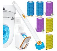 Disposable Toilet Brush with 48 Refill Heads, 360° Scrubbing Head | Extended Handle | Fresh Scent, Bowl Toilet Brush with Wall Mounted Holder, Toilet Wand Cleaning System for Bathroom, Shower, Sink