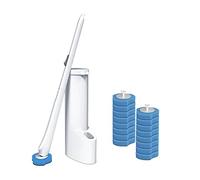 Disposable toilet cleaning stick with 16 cleaning agent fillers, wall mounted long handle compact bathroom scrub brush holder, suitable for toilets, sinks, bathtubs, washbasins, mop sinks