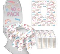 Disposable Toilet Seat Covers for Kids & Adults,Protect from Public Toilets While Potty Training or Travel - Extra Large, Waterproof, Portable -Pink Rainbow (40pack）