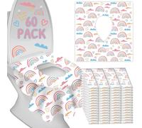 Disposable Toilet Seat Covers for Kids & Adults,Protect from Public Toilets While Potty Training or Travel - Extra Large, Waterproof, Portable -Pink Rainbow (60pack）
