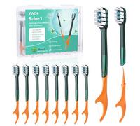 Disposable Toothbrush with Toothpaste 12 Count, 5-in-1 Mini Toothbrush with Tongue Scraper + Floss + Pick, Individually Wrapped, Portable Travel Toothbrush for Travel Camping Hotel, Mint Flavor