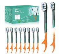 Disposable Toothbrush with Toothpaste 24 Count, 5-in-1 Mini Toothbrush with Tongue Scraper + Floss + Pick, Individually Wrapped, Portable Travel Toothbrush for Travel Camping Hotel, Mint Flavor
