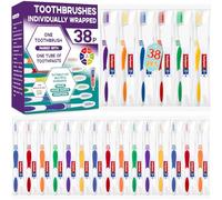 Disposable Toothbrush with Toothpaste 38 PCS, Travel Toothbrush and Toothpaste Bulk Set,Soft Bristle Individually Wrapped Toothbrushes Bulk for Kids, Adult. Suitable for Hotel, Travel, Home, Donated