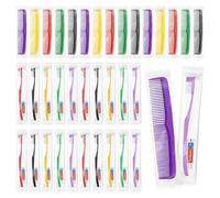 Disposable Toothbrushes with Toothpaste and Comb in Bulk, Soft Bristle Travel Size Individually Wrapped Basic Hygiene Kits, for Travel Hotel Camping Donation Charity Homeless Shelter in 5 colors (25)