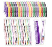 Disposable Toothbrushes with Toothpaste and Comb in Bulk, Soft Bristle Travel Size Individually Wrapped Basic Hygiene Kits, for Travel Hotel Camping Donation Charity Homeless Shelter in 5 colors (100)