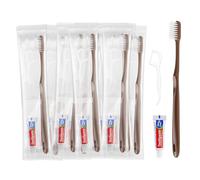 Disposable Travel Toothbrush, Toothbrush and Toothpaste, Individually Packaged, Brown, with Floss Picks, Suitable for Hotel, Home, Camping, Travel (50-Pack)