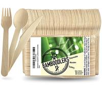 Disposable Wooden Cutlery set by Bamboodlers | 100% All-Natural, Eco-Friendly, Biodegradable, and Compostable - Because Earth is Awesome! Pack of 200- 16.5cm utensils (100 forks, 50 spoons, 50 knives)