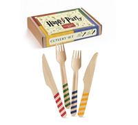Disposable Wooden Cutlery Set 'Happy Party' - 20x Forks and Knives in School of Witchcraft and Wizardry House Colors - 40 Tableware Utensils, HP Party Supplies, Christmas Decorations, Birthday Favours