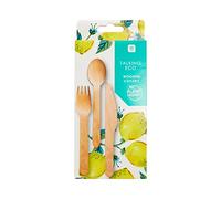 Disposable Wooden Cutlery Set with Lemon Design | 6 Bamboo Forks, Knives and Spoons | Eco Friendly, Biodegradable, Compostable For Garden Party, Camping, Travel, Picnic, BBQ, Outdoor Dining