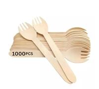 Disposable Wooden Sporks (1000 Pack) 5.8" Disposable Sturdy Sporks - Biodegradable Birchwood Salad Forks for Camping, Parties, Wedding and Family Gatherings