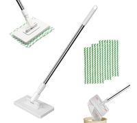 Disposables Dust Mop With 10 Reusable Cloths, lazy Mop Clip On, Cloth changing mini mop & 360° Rotating Head, Compatible with Reusable Towels & Disposable Wipes for Floor Wall Bathroom Kitchen(B)