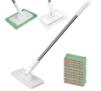 Disposables Dust Mop With 10 Reusable Cloths, Mini Mop with Automatic Cloth Changing 360° Rotating Head Floor Wipes Detachable Press Clamp Wipes Cleaner Aid for Floor Wall Bathroom Kitchen Glass