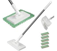 Disposables Dust Mop with 5 Reusable Cloths, Automatic Cloth Changing Mini Mop, Hands-Free Mini Mop Compatible with Reusable Towels & Disposable Wipes for Floor Wall Bathroom Kitchen