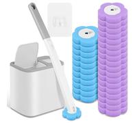 Disposables Toilet Brush and Holder Set with 30 Cleaner Refills, Wall Mounted Bathroom Bowl Cleaning Wand System with Handle for Bathtub Sink Wash Basin