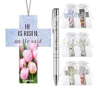 Dispowreath 36 Pcs/ 18 Sets Easter Christian Gifts He is Risen Church Gifts Include 12 Matthew 28: 6 Bible Verse Pen, 12 Religious Cross Bookmark for Church Handouts School Prizes Party Favors