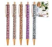 DISRIC 5PCS Pretty Pens for Women & Girls,Leopard Print Ballpoint Pen Multipack in Brown,Grey,Pink,Purple,Smooth Writing Cute Stationery Set for School,Office,Home