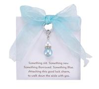 DISRIC Wedding Gifts,Bride Gifts,Something Blue for the Bride,Remembrance Gift,Wedding Bouquet Charms Accessories,Women's Clasp Charms,Blue Bridal Bouquet Charm with Card