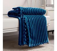 DISSA Fleece Blanket Queen Size - 71x80, Blue - Soft, Plush, Fluffy, Fuzzy, Warm, Cozy - Perfect Throw for Couch, Bed, Sofa - with Pompom Fringe - Flannel Blanket
